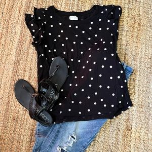 Maurices Black and White Polka Dot Flutter Sleeve Top